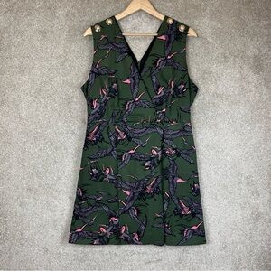 RACHEL Rachel Roy Dress Womens 14 Green Bird Sleeveless Cotton Blend- 3350*